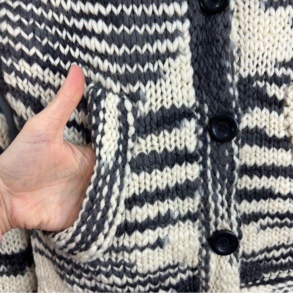 90s Y2K In Wear Copenhagen all wool grey cream knit high neck cardigan sweater S - Picture 9 of 14